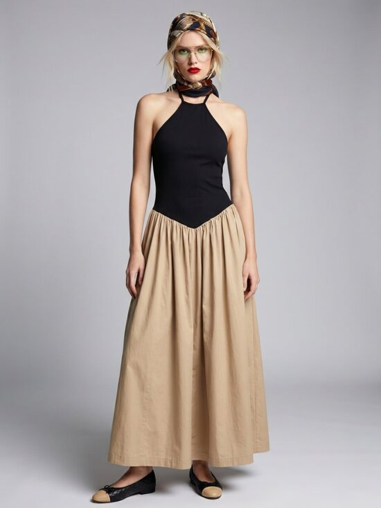 Anthropologie Dresses & Skirts - Anthropologie Maeve Black Beige Halter Maxi Dress Size M